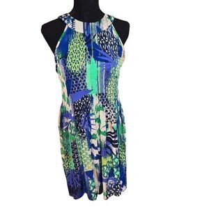Ninety Clothing Co Womens Abstract Halter Sleeveless Summer Dress Blue Medium